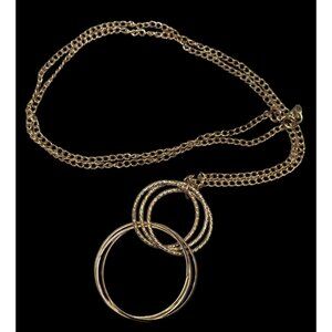 Casual Geometric Gold Tone Double Ring Pendant Necklace